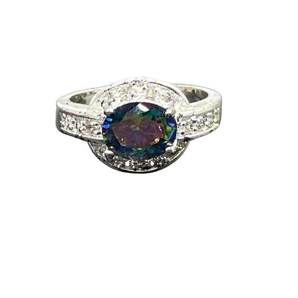 Sterling Silver 925 Mystic Topaz and CZ Ring  Sz 10.25 - Picture 11 of 16